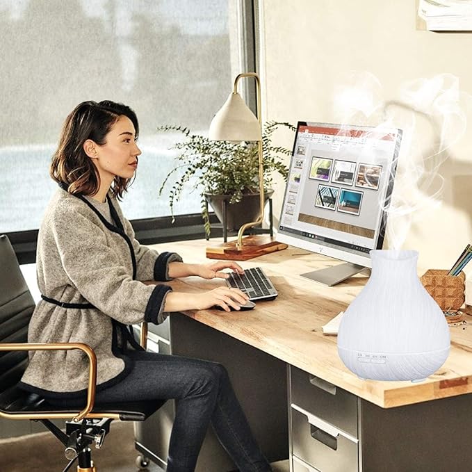 BZseed Aromatherapy Essential Oil Diffuser 550ml 12 Hours White Wood Grain Aroma Diffuser with Timer for Large Room, Home, Baby Bedroom, Waterless Auto Shut-Off, 7 Colors Lights Changing-CubbioJoy