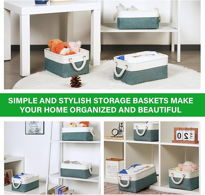 Bidtakay Small Storage Baskets for Shelves 3 Pack Fabric Storage Bins for Organizing Linen Collapsible Organizer for Closet-Deep Green-CubbioJoy