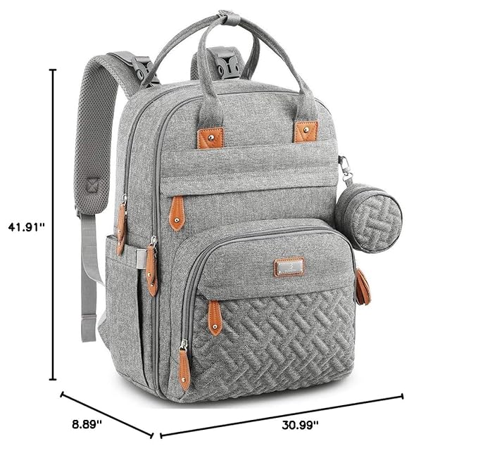 BabbleRoo Diaper Bag Backpack - Baby Essentials Travel Tote - Multi Function Waterproof Diaper Bag, Travel Essentials Baby Bag with Changing Pad, Stroller Straps & Pacifier Case - Unisex, Light Gray-CubbioJoy