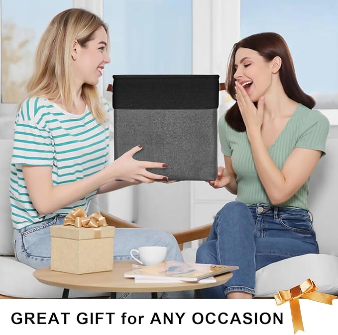 13x13 Cube Storage Bins, Collapsible Fabric Storage Box, 4 Pack Closet Baskets with Handles for Organizing, Shelf, Toys, Clothes, Home, Office, Nursery (Grey&Black)-CubbioJoy