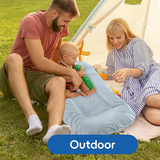 Baby Lounger for Newborn,Baby Nest for Newborn Soft Cotton Breathable for Playtime & Relaxation,Flat Babies Essentials Gifts Newborn Lounger for Boys & Girls 0-12 Months(Misty Blue)-CubbioJoy