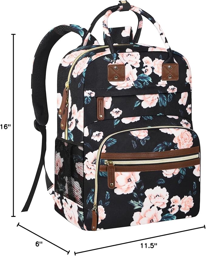 Diaper Bag Backpack Tote for Women Large Capacity with Insulated Pockets Multifunctional Diaper Bags For Baby Girl Boy Waterproof Baby Bags, Maternity Bag Black Pink Floral-CubbioJoy