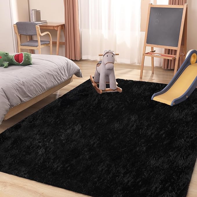 Black Area Rug - 9x12, Soft Plush for Living Room, Bedroom & Nursery, Non-Slip Indoor Carpet for Study, Kids Room Decor-CubbioJoy