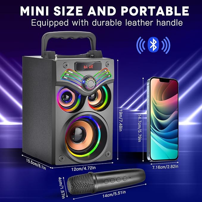Karaoke Machine,Portable Bluetooth Karaoke Speaker with 2 Wireless Microphone for Adults Kids,with 20W(Peak) Speaker,Handle &RGB Lights,Supports TF Card/USB/Aux in/TWS,for Home,Party-CubbioJoy