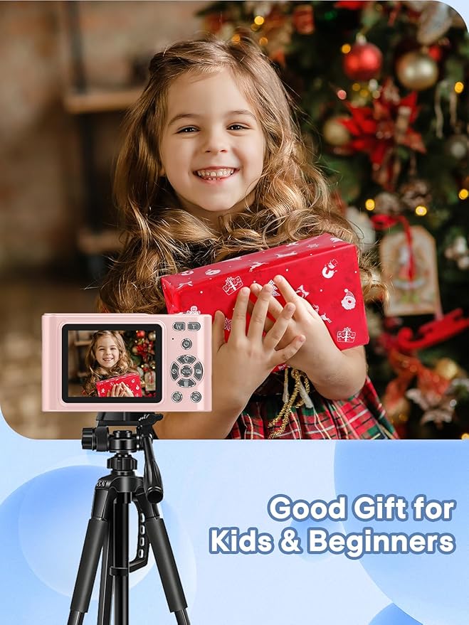Digital Camera, 44MP Full HD 1080P Point and Shoot Camera with 64GB Card, Anti Shake 16X Zoom Compact Volg Cameras, Portable Small Digicam Gift for Kids, Ages Teen Girl Boy - Pink-CubbioJoy