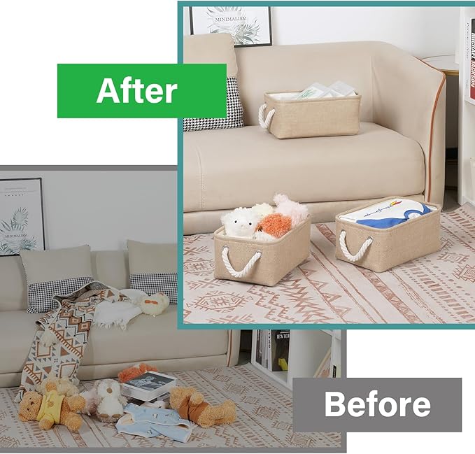 Bidtakay Small Storage Baskets for Shelves 3 Pack Fabric Storage Bins for Organizing Linen Collapsible Organizer for Closet-Flaxen-CubbioJoy