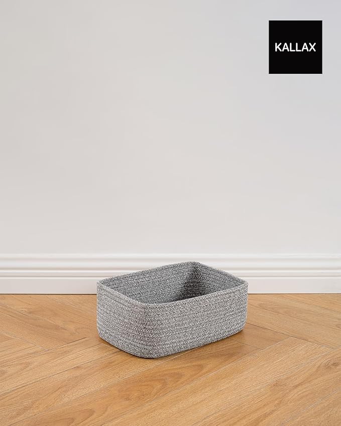 KALLAX Small Woven Basket, 12 x 8 x 4.5 Inches, Storage Basket for Organizing, Cute Small Rope Shelf Closet Cube Storage Bins Baskets for Shelves, Dog Toy Gift Baskets Empty, 3 Packs, Mixed Grey-CubbioJoy