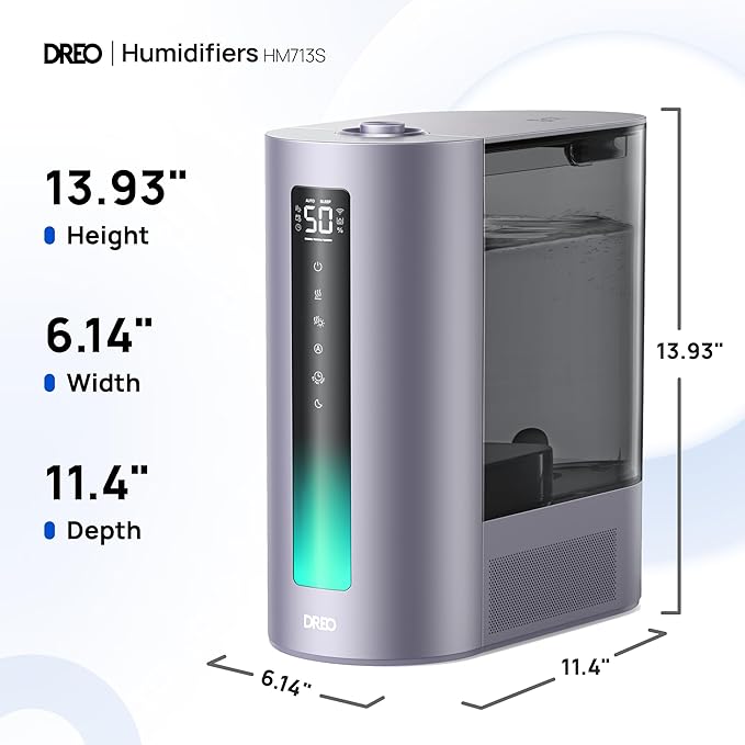 Dreo 6L Humidifiers for Bedroom, Smart Warm & Cool Mist for Large Room, 60Hr Quiet Runtime for Baby, Plant, Humidity Sensor, Indicator Light, 12H Timer, Google/Alexa, Purple-CubbioJoy
