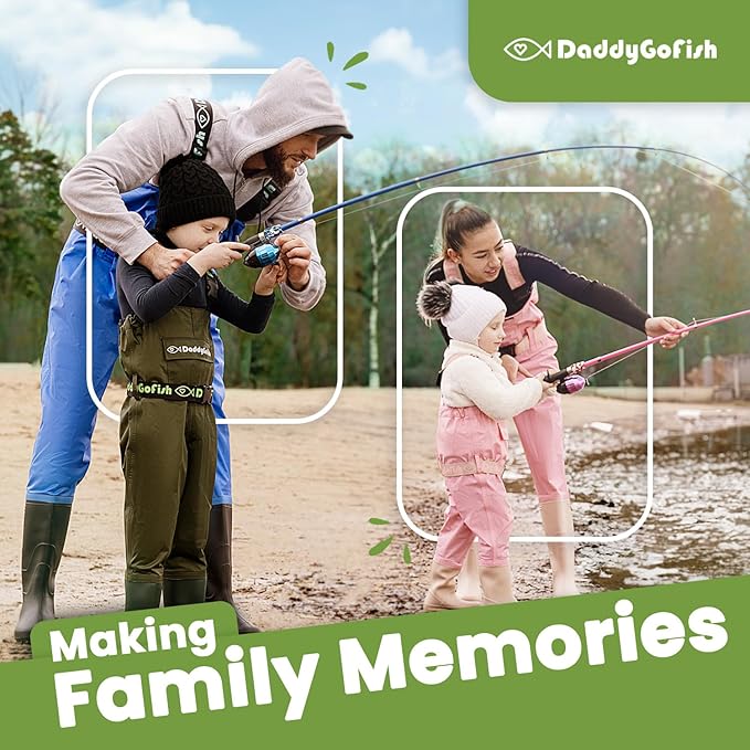 DaddyGoFish Kids Fishing Pole - Rod Reel Combo Tackle Box Starter Set - First Year Small Gear Kit for Boys Girls Toddler Youth Age Beginner Little Children-CubbioJoy