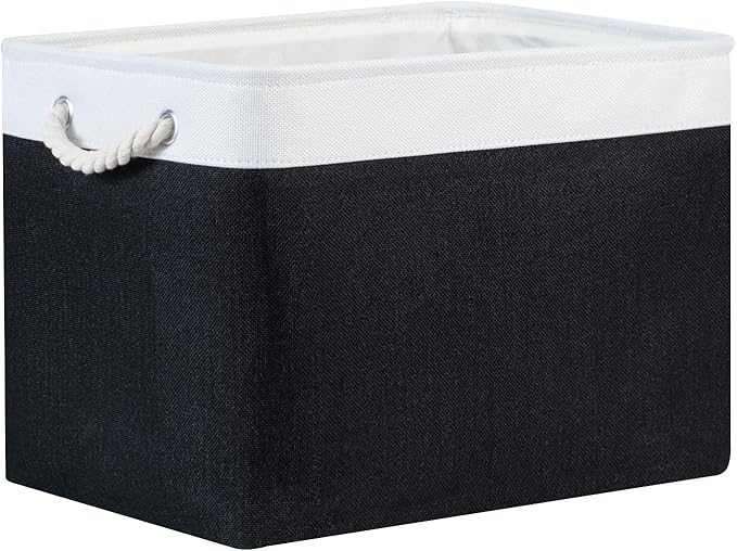 Bidtakay Black Storage Bins Storage Baskets for Shelves Decorative Basket Set of 2 Fabric Cloth Bins for Organizing 16x11.8x11.8 in Large Tall Baskets with Soft Handles for Home Office Living Room-CubbioJoy