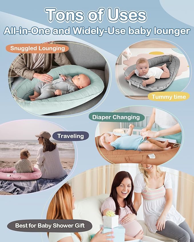 Baby Lounger - Infant Lounger for Newborn 0-24 Months, Pure Cotton Breathable Baby Nest Lounger Cover, Newborn Essentials for Baby Boys & Girls, Portable Baby Lounger for Home and Travel-CubbioJoy