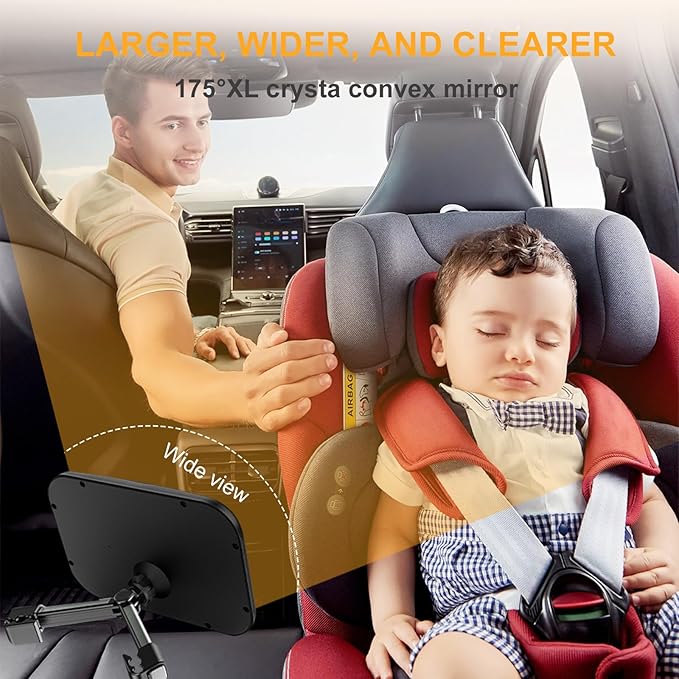 Baby Car Mirror for Rear Facing Seat - Clear View, Upgraded Hook Clip Design, 360 Rotation, Wide Crystal View, Shatterproof Crash Tested and Certified-CubbioJoy