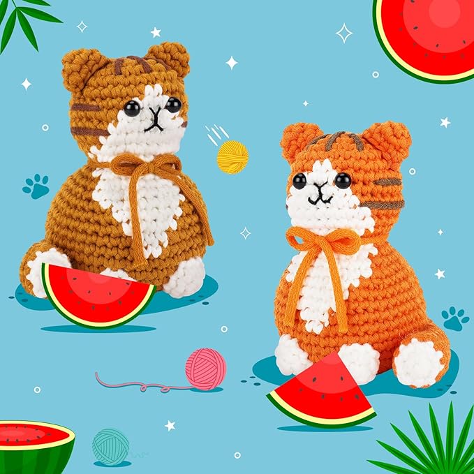 Crochet Kit for Beginners, 2PCS Cat Crochet Animal Kit with Step-by-Step Video Tutorials, Beginner Crochet Kit for Adults, Crochet Starter Kit for Kids, Learn to Crochet, Stuffed Animal Knitting Kit-CubbioJoy