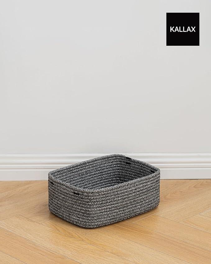 KALLAX Small Woven Basket, 13.5 x 9.5 x 5 Inches, Storage Basket for Organizing, Cute Small Rope Shelf Closet Cube Storage Bins Baskets for Shelves, Dog Toy Gift Baskets Empty, 3 Pack Mixed Black-CubbioJoy