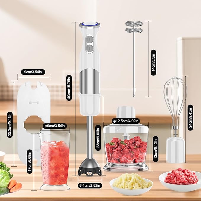 Immersion Blender Handheld Hand Blender - 1100W Non Scratch Stick Blender for Kitchen 12 Speed and Turbo Mode Chopper, Beaker, Whisk and Milk Frother for Milkshake Puree Smoothie Food-CubbioJoy