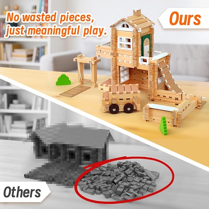Jovi-mindly&Notchies Wooden Blocks Train Set 101 PCS Create 40+ Shapes,Toys Educational Wooden Building Blocks Puzzles for Kids Ages 5-8 Boys and Girls,Truck/Excavator,FSC Certified,Graduate Gifts-CubbioJoy