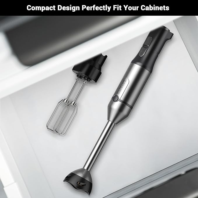 Immersion Blender RPM 16000±10% Scratch Resistant Hand Blender,15 Speed and Turbo Mode Hand Mixer, 3-in-1 Heavy Duty Copper Motor Stainless Steel Smart Stick with Egg Beaters and Chopper-CubbioJoy