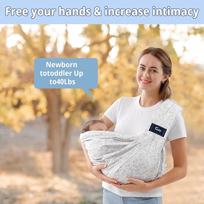 CUBY Wrap Baby Sling Carrier, Baby Wraps Sling Carrier Adjustable Breathable Lightweight Easy to Wearing - Baby Slings for Newborn Infant Toddler Front & Hip Carry Up to 40lbs (Blue Flower)-CubbioJoy