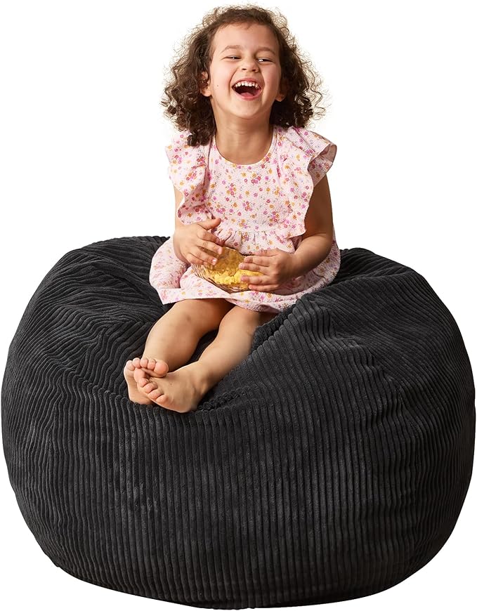 Bean Bag Chairs Teardrop Bean Bag Chair Beanbag Chair with Memory Foam Filled Machine Washable Cover for Living Room, Bedroom (Small,Black)-CubbioJoy