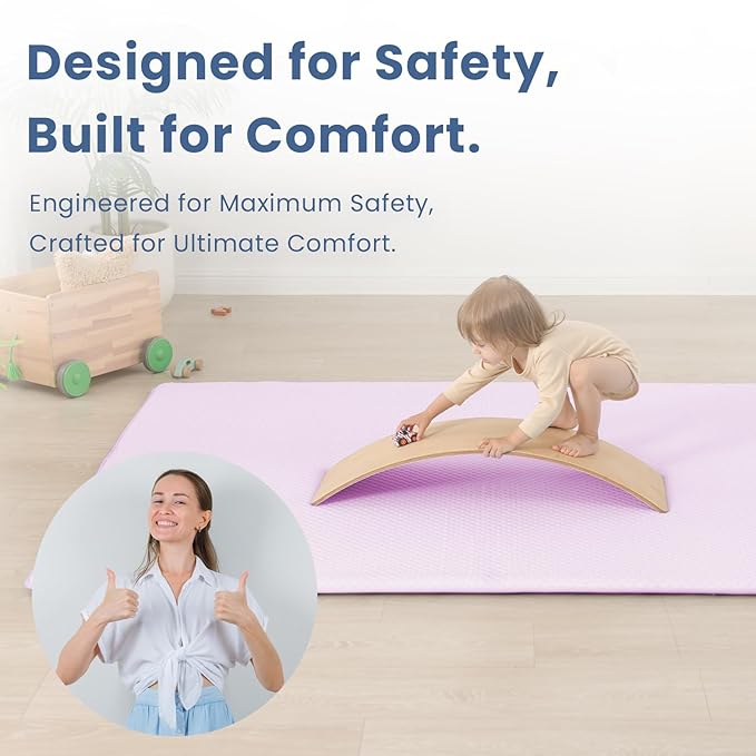 Baby Play Mat for Summer,1.3 Thick Memory Foam Cooling Floor Tummy Time Mat, Soft & Breathable, Non-Slip Rectangular for Toddlers’ Playtime & Rest(Pink,59"x79")-CubbioJoy