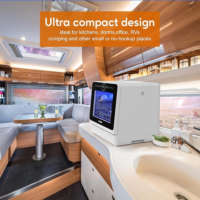 Countertop Mini Portable Dishwasher Tabletop Small Dishwasher with 5L Built-in Water Tank No HookupNeeded, Baby Care & Air-Drying Function,3 Place Set Capacity for Apartments Dorms Camping RVs-CubbioJoy