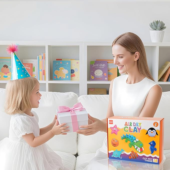 Air Dry Clay for Kids,Modeling Clay Kit,14 Species of Marine Life DIY Molding Clay Art Crafts Set,Ultra Light & Soft,Safe Non-Toxic,Toys Gifts for Age 4 5 6 7 8+ Years Old Boys Girls Kids-CubbioJoy