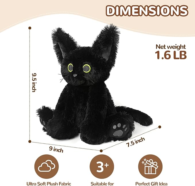 Cuckool Black Cat Stuffed Animals, Microwavable Stuffed Animals Heating Pad for Cramps, Pain Stress Relief, Heatable & Coolable Lavender Scented Cat Plush Toys for Anxiety, Women & Kids Bedtime-CubbioJoy