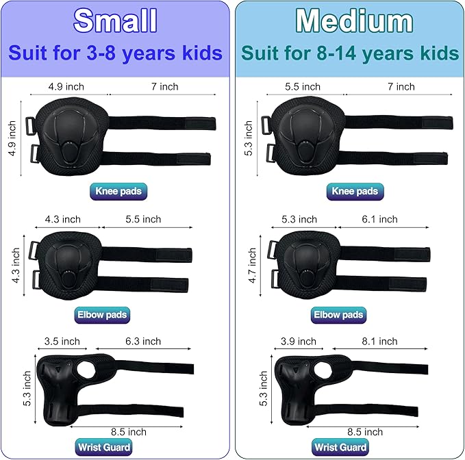 Kids Bike Helmet with DIY Stickers and Knee Pads Elbow Pads Wrist Guard Set for Ages 3-8-14 Toddler Boys Girls Helmet for Roller Skates Cycling Skateboarding Bicycle Scooter-CubbioJoy