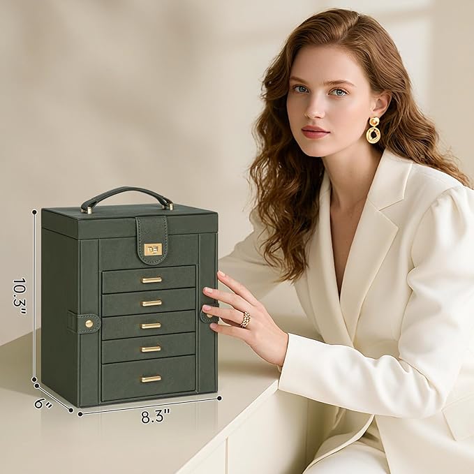 AKOZLIN Jewelry Box Organizer Functional Leather Jewelry Storage Case for Women Girls Ring Necklace Earring Bracelet Holder Organizer with Mirror-CubbioJoy