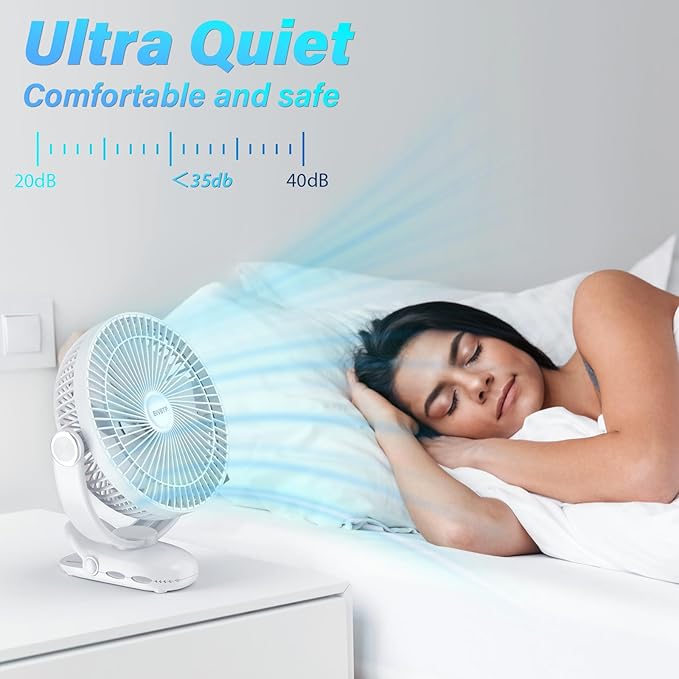 12000mAh Clip on Fan 30H Longest Runtime, 8in Portable Fan Rechargeable, Ultra Quiet with Heavy-Duty Clamp, USB Desk Fans for Golf Cart,Office Desk, Treadmill, Camping, Bedroom-CubbioJoy
