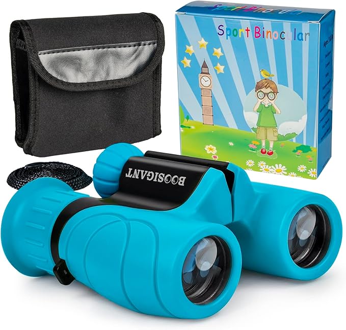Binoculars for Kids 8x21, Gift for 3-12 Years Boys & Girls, Compact Kids Binoculars High-Resolution Shockproof Mini Binoculars for Bird Watching, Hiking, Camping, Travel Blue 302-CubbioJoy