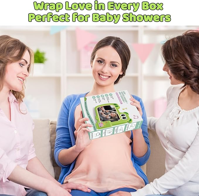 2-in-1 Baby Car Mirror with Lights & Soft Sounds, Cry Detector, Clear Night View, 360° Rotation, Shatterproof, Rear Facing Baby Car Seat Mirror with Remote Control, Perfect Baby Shower Gifts (Green)-CubbioJoy