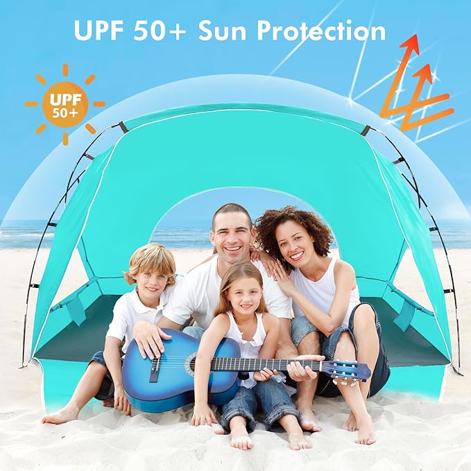 Beach Tent, Portable Sun Shelter for 2/3/4/6-8 Person with UPF 50+ UV Protection, Easy Setup Waterproof Beach Shade Canopy Cabana for Family Outdoor and Picnics, Fishing with Carrying Bag-CubbioJoy