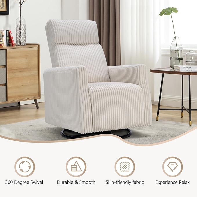CANMOV Swivel Rocker Chair Set of 2, Swivel Accent Chair with High Back and Arms, Corduroy Glider Chair for Living Room Bedroom Nursery, Beige-CubbioJoy