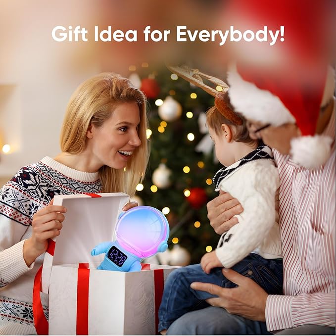 Astronaut Sunrise Alarm Clock for Kids, White Noise Sound Machine with 30 Soothing Sounds, 22 Dimmable Nightlights, Bluetooth Speaker, Dual Digital Alarm Clocks, Wake Up Light for Bedroom, Adults-CubbioJoy