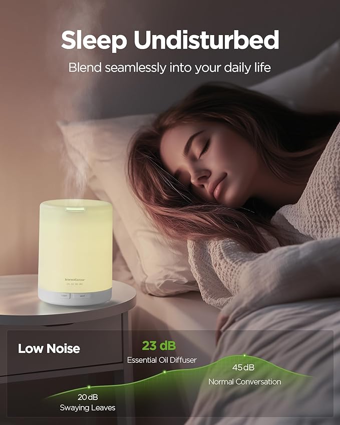 InnoGear 300ML Essential Oil Diffuser, Premium 5-in-1 Ultrasonic Aromatherapy Diffusers Scent Humidifier Aroma Diffuser Vaporizer Auto-Off Timer for Room Office Home, Basic White, Medium-CubbioJoy