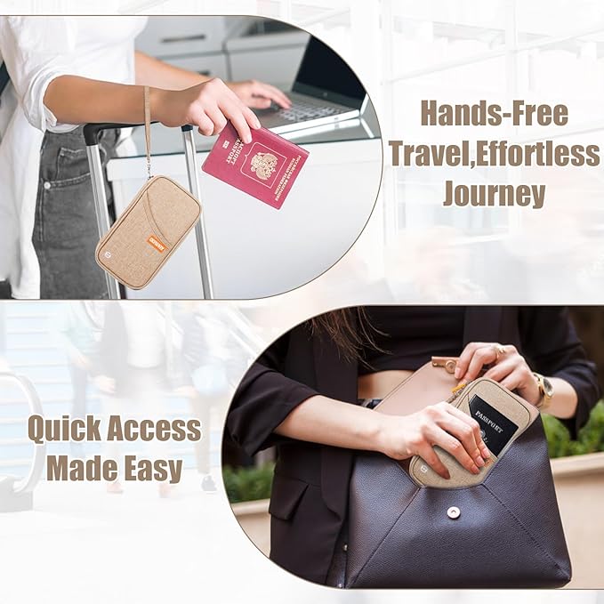 defway Passport Holder Travel Wallet - Family Passport Holder of 4, RFID Blocking Passport Wallet for Men Women, Travel Essentials for Flying (khaki)-CubbioJoy