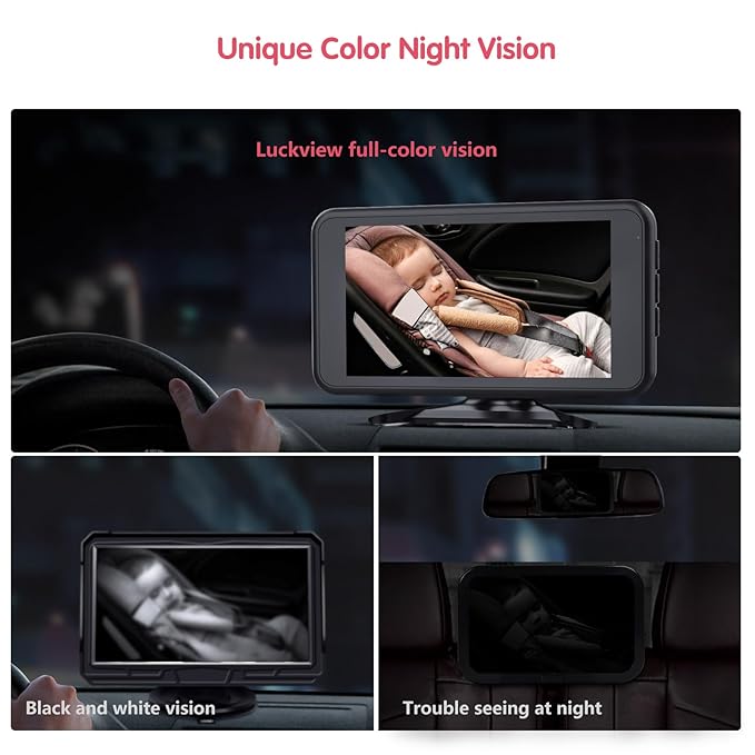 BM2 Car Camera for Baby, 5.2" 1080P Screen with 3X Zoom, Clear Rear-Facing View, 360° Rotating Lens, Easy Installation – Safety for Infants and Pets-CubbioJoy