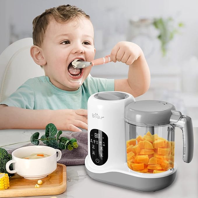 BEAR 2024 Baby Food Maker | One Step Baby Food Processor Steamer Puree Blender | Auto Cooking & Grinding | Baby Food Puree Maker with Self Cleans | Touch Screen Control, White-CubbioJoy