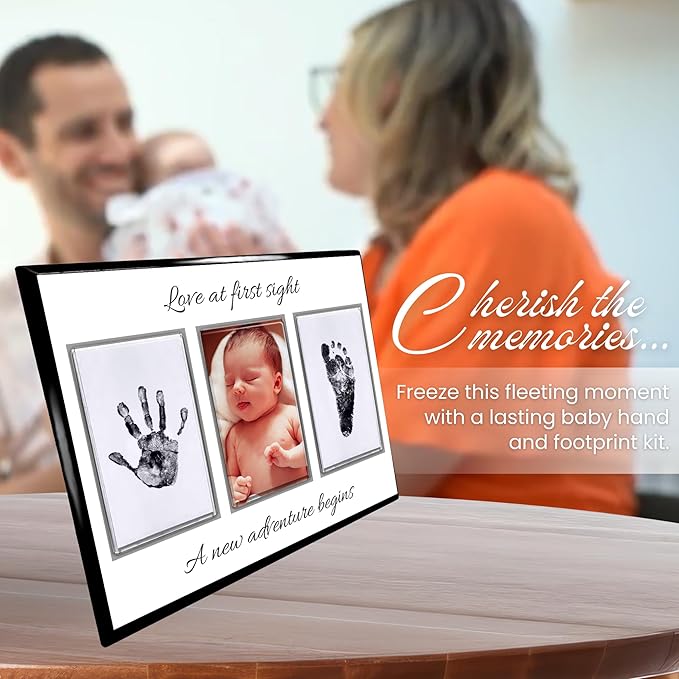 Baby Hand and Footprint Kit with Photo & Birth Details, Inkless Hand and Footprint Kit, Newborn Keepsake Plaque, Baby Shower Gifts (STYLE 2 (Baby Shower) (Love At First Sight))-CubbioJoy