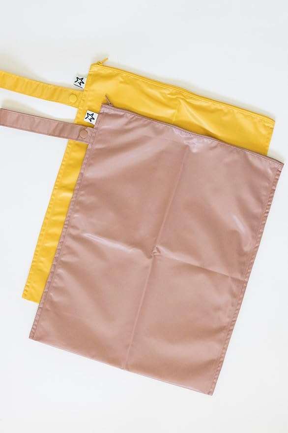 Tiny Twinkle Mess proof Waterproof Wet Dry Bag,2pk Reusable Wet Bags for Swimsuits&Baby Clothes,Leakproof Wet Bag,Waterproof Bag for Travel&Diaper bag,Wet Bags for Baby (Taupe, Dandelion)-CubbioJoy