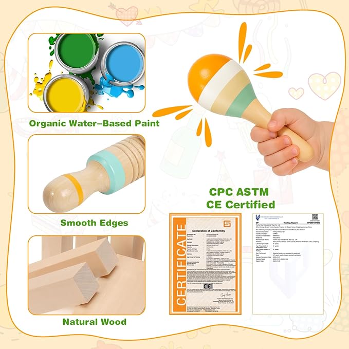 Baby Musical Instruments - Wooden Montessori Toys for Toddlers 1-3, Baby Musical Toys Percussion Instruments Set with Xylophone Tambourine, Neutral Preschool Educational Baby Toys for Boy Girls Gifts-CubbioJoy