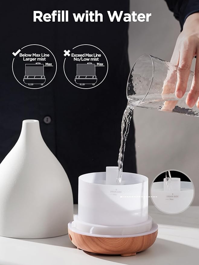 InnoGear Oil Diffuser, 300ML Ceramic Diffuser for Essential Oils Handcrafted Aromatherapy Diffuser Ultrasonic Cool Mist Humidifier with 4 Timers Waterless Auto Off for Room Office, White-CubbioJoy