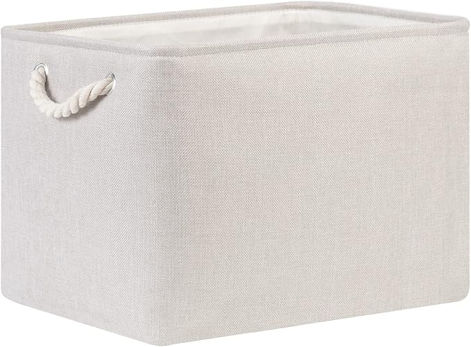 Bidtakay Large Fabric Storage Bins Beige Linen Closet Organizers Set of 2 Baskets for Shelves Clothes Bedroom 16x11.8x11.8 Inch Foldable Organization Baskets for Towels Blankets Storage Dog Toys-CubbioJoy