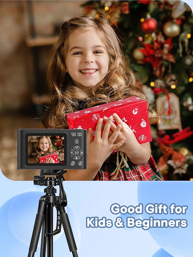Digital Camera, 44MP Full HD 1080P Point and Shoot Camera with 64GB Card, Anti Shake 16X Zoom Compact Volg Cameras, Portable Small Camara Gift for Kids, Ages Teen Girl Boy - Black-CubbioJoy