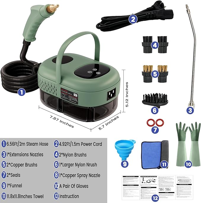 2500W Handheld Steam Cleaner,Portable Car Steamer For Auto Detailing,High-Temperature and Pressure Steam Cleaner For Home, Steam Cleaning Machine for Furniture,Kitchen,Grout,Floor,Tile (7-Green)-CubbioJoy