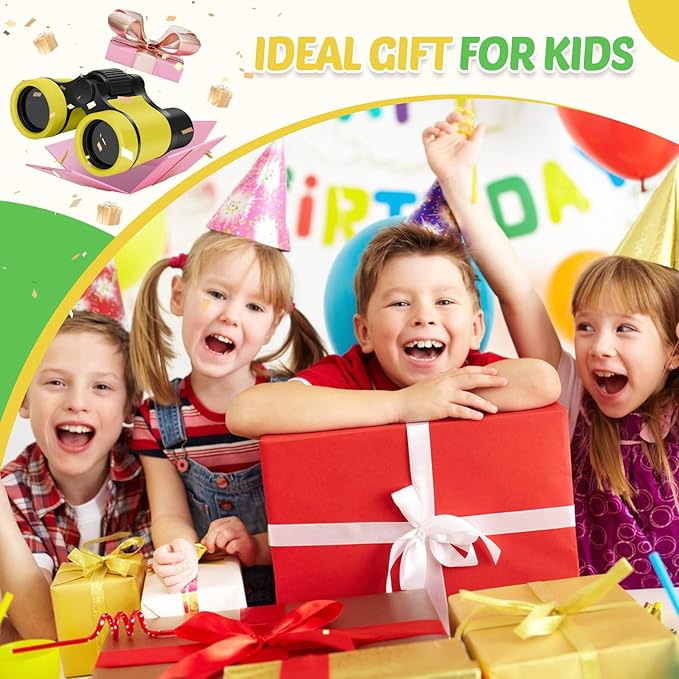 Binoculars for Kids, Kids Binoculars Toys for 3 4 5 6 7 8 Years Boys and Girls, Set with Magnifying Glass & Compass - Birthday Gifts Outdoor Toy for Kid Ages 3-8 Toddler Camping (Yellow)-CubbioJoy