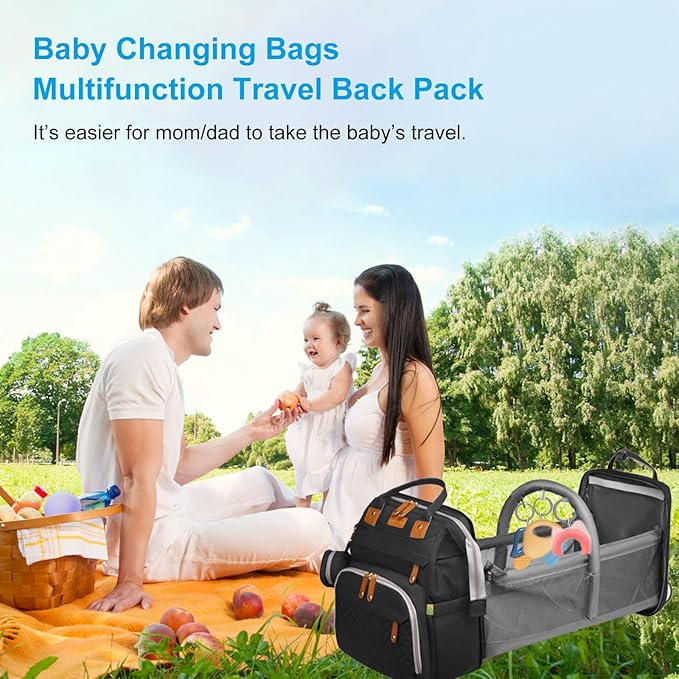 Jeryswet Baby Diaper Bags with Changing Station, Waterproof Large Capacity Diaper Bag Backpack for Moms Dads with USB Charging Port and Stroller Straps, Baby Shower Gifts, Black-CubbioJoy