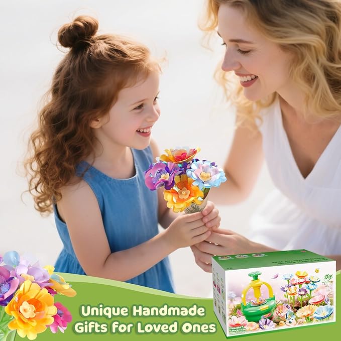 Arts and Crafts Kit for Kids Ages 4-8,Flower Bouquet Toys,DIY Flower Market Toys,Build Your Flower Bouquet,Educational Christmas Birthday Gifts for 3 4 5 6 7 8 9 Year Old Girls-Purple-CubbioJoy