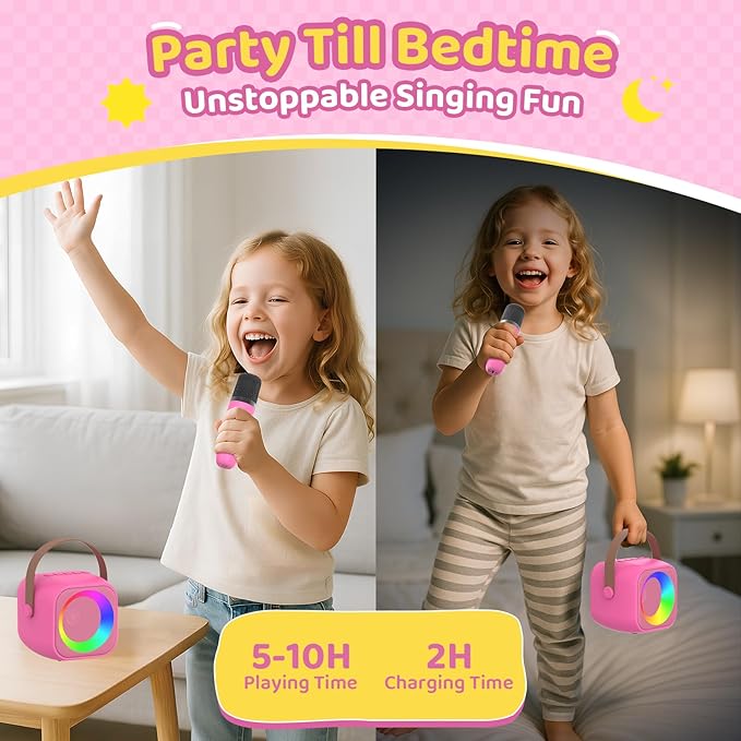 Karaoke Machine for Kids, Toys for 3-12 Years Old Girls Gifts, Kids Karaoke Microphone Machine Toy, Best Fun Christmas Birthday Gifts for 5 6 7 8 9 10 11 Years Teens Girl Boys Rose 2 Mic-CubbioJoy